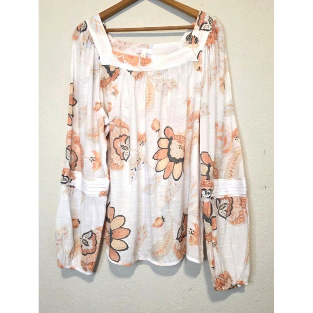 LC Lauren Conrad Blouse Floral Boho Peasant Square Neck Long Sleeve EUC Size XXL